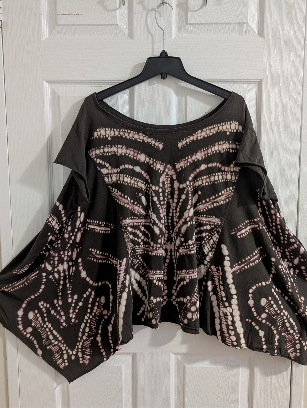 AllSaints Bandini Abstract Bleach Wash Boxy Drape Top Brown Taupe Pink Tee Sz 8